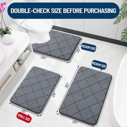 OLANLY Memory Foam Bath Mat 30x20, Ultra Soft Absorbent Bathroom Rug, Machine Washable, Dark Grey