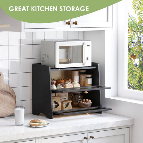 Countertop, Medim-15.7" 9.5" 13" JANSNIMEN Double Layer Bread Box for Kitchen Large Breadbox Bread Container Storage