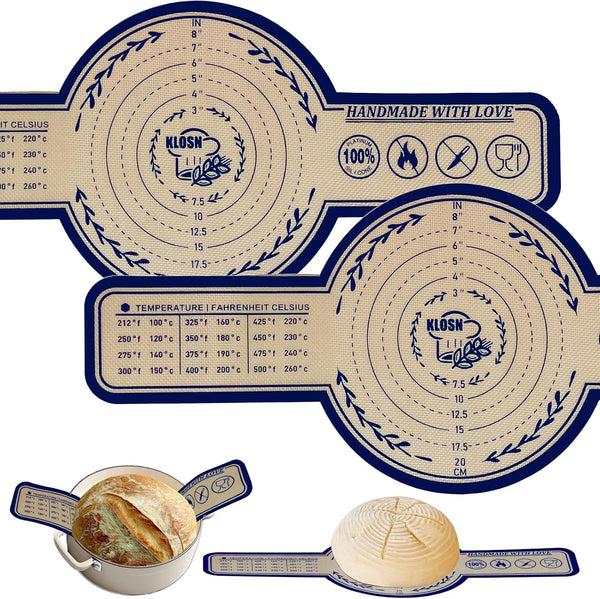 Large Silicone Bread Sling for Dutch Oven, 2 Pcs, 10 Inch Sourdough Baking Mat, Heat-resistant Bread Baking Supplies