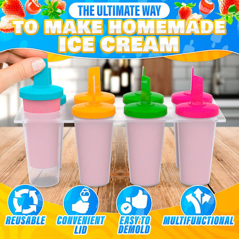 8 Set Pcs Popsicles Molds Round - Reusable Popsicle Molds With Sticks, Multi-Servings & Dishwasher-Safe Popsicle Makers