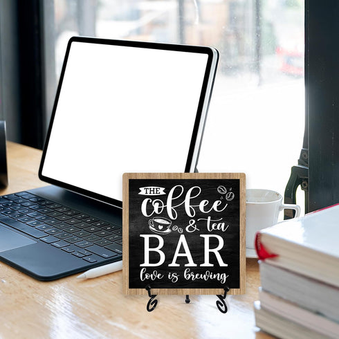 Farmhouse Coffee Bar Decor - Wooden Plaque Sign, Accessories & Must-Haves for Desk or Table for Coffee Lovers