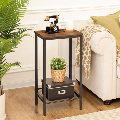 BF03DH01 HOOBRO Tall Side Table, Industrial End Telephone Table with Adjustable Mesh Shelves, Small Tall Night Stand