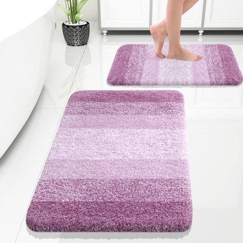OLANLY Luxury Bathroom Rug Set 2 Piece, Soft Absorbent Microfiber Non-Slip Striped Bath Carpet, Machine Wash Dry,