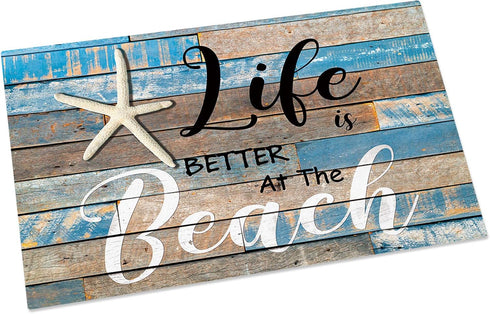 Beach Welcome Mat Coastal Door Mat Life is Better at The Beach Indoor Doormat Non-Slip Absorbent Rugs