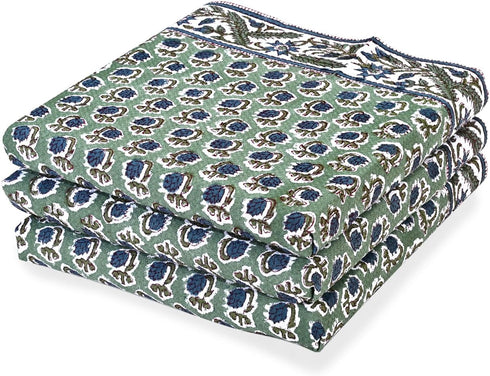 Ridhi Basil Green Hand Block Print Waffle Kitchen Towel Set of 3-16