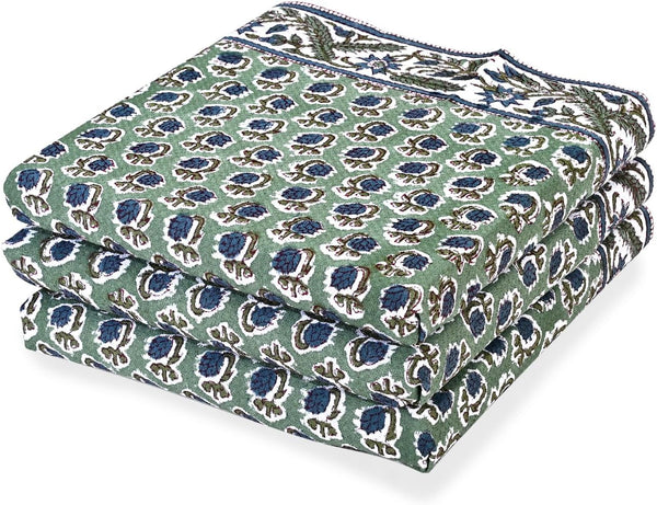 Ridhi Basil Green Hand Block Print Waffle Kitchen Towel Set of 3-16