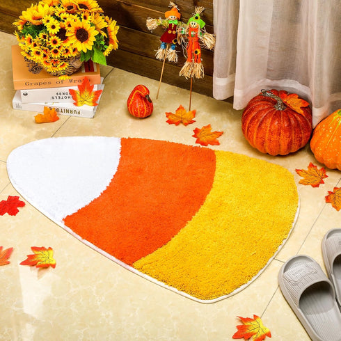 Corn Candy Shaped Bathroom Rug Non Slip Yellow White Halloween Bath Mat Washable Decorative Carpet for Autumn