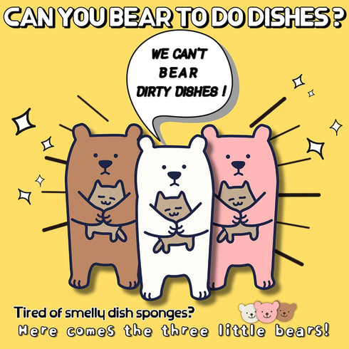 Crochet Scrubbies Collection Dish Wash Cloth, Double Layered Korean Susemi No Odor Dish Sponge (Teddy Bear 3PCS)