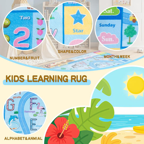 4x6 Kids Play Rug, Ultra-Soft Educational Animal & Season Shape Carpet, Non-Slip Washable Floor Mat for Nursery Bedroom