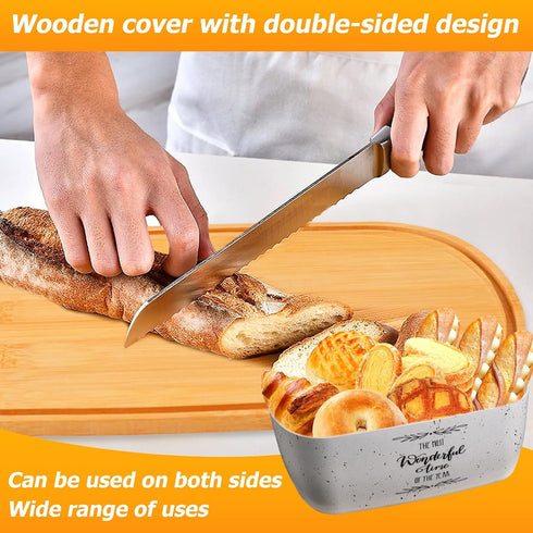 Bread Box for Kitchen Countertop with Cutting Board Lid, Bamboo Fiber Bread Container Holder, Keep Fresh I14.4x8.3x4.7