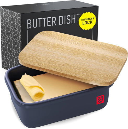 Butter Dish with Lid - Large and Small Tray, Countertop & Fridge Butter Keeper, Storage Box, Mantequillera