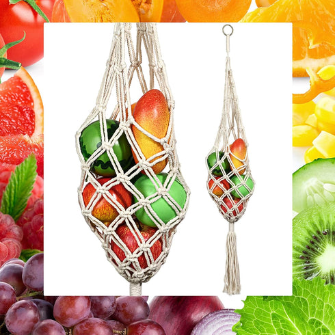 Geiserailie 2 Pieces Hanging Fruit Basket, Macrame Hanging Basket for Potato Onion and Fruit Storage, Boho Decor for