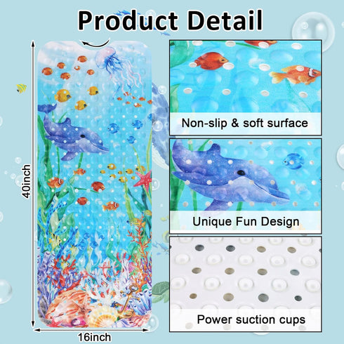 40 16 Inch Topotdor Baby Bathtub Mat Non Slip for Kids, X Cute Cartoon Bath Tub Shower Mat Anti Slip with Suction Cups