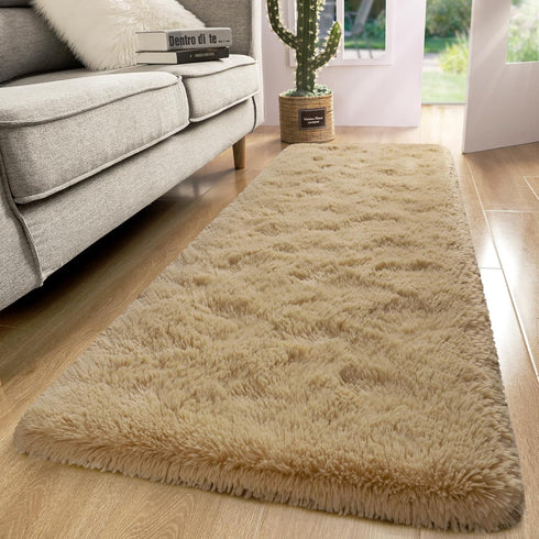 Fluffy Runner Rug 2x6 - Beige Washable Hallway Area Rugs for Bedroom Living Room Kitchen with Non Slip Backing