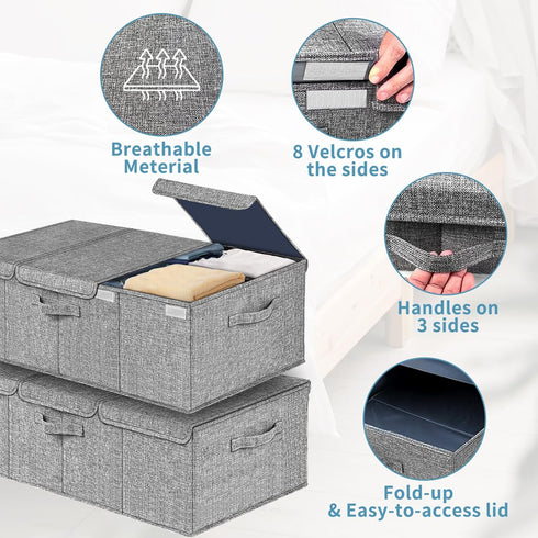 Deep Under Bed Storage Container, 10" Tall Height Underbed Box Bin with Lids, Large Basket for Bedroom, 2 Pack