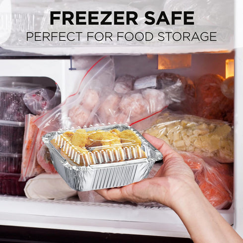 Fit Meal Prep 50 Pack Small Aluminum Foil Pans with Clear Lids, 1 lb 5 x 4” Disposable Baking Pans