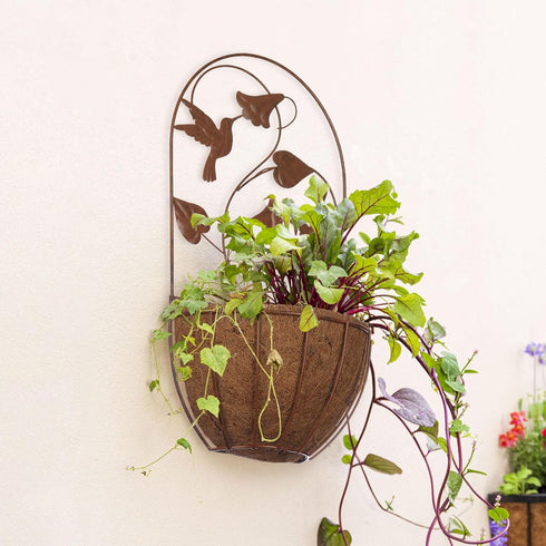 BAYN 2PKs Hummingbirds, Wall Hanging Planter Decor Art with Metal Wall Mounted Planters Indoor Outdoor Wall Planter