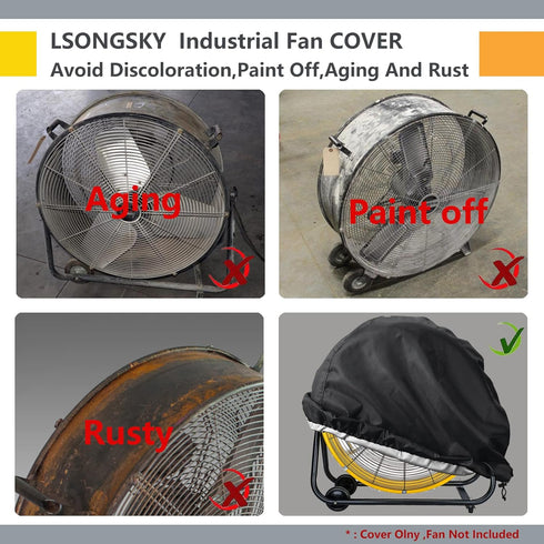 Industrial Fan Cover, Waterproof & Dustproof for 24" High Velocity Heavy Duty Drum Fan, Black