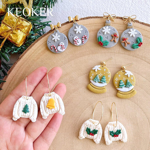 Keoker Mini Christmas Polymer Clay Cutters for Earrings, Christmas Tree and Holiday Designs