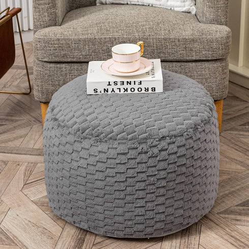Fur Ottoman Stool Unstuffed Footstool Cover Pouf Foot Rest 20x20x12 Inches Round