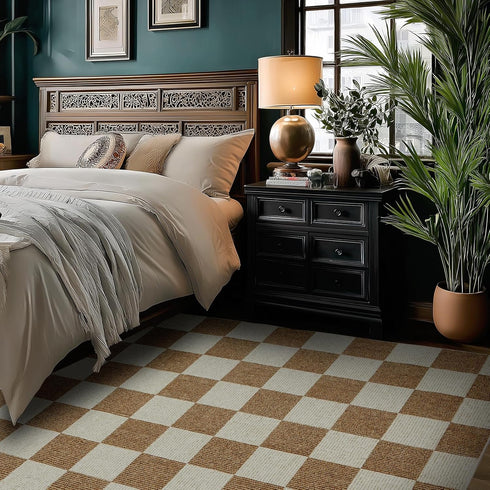 EcoNest 2x3 Washable Door Mat Indoor Entrance Checkered Rug, Beige and White Area Rug,Low Pile Lightweight Indoor