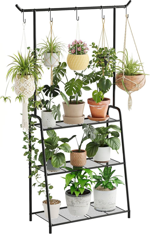 kiplant Plant Stand Outdoor, Hanging Planters for Indoor Plants, Tall/Metal/Tiered/Hanger Plant Shelf