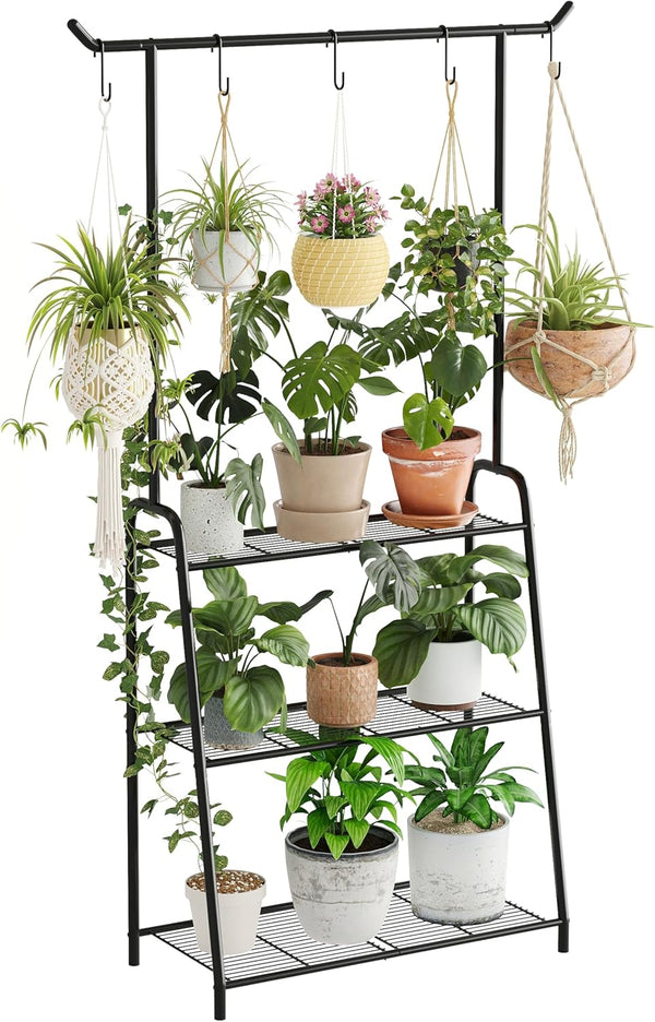 kiplant Plant Stand Outdoor, Hanging Planters for Indoor Plants, Tall/Metal/Tiered/Hanger Plant Shelf