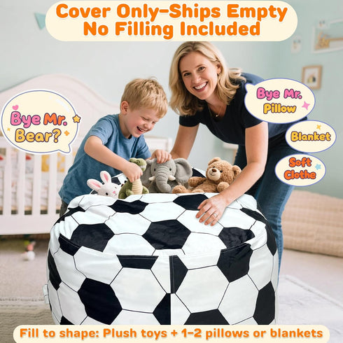 42" 23" Lukeight Soccer Stuffed Animals Storage Bean Bag Chair Cover Only (Ships Empty, No Filling) - Velvet YKK Zipper