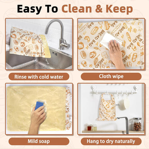 2 Pack Beeswax Bread Bags - Large Reusable Cotton Linen Food Storage Covers for Sourdough & Homemade Bread, Waxed Bags