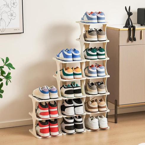 9 Closet, Vertical Shoe Rack Tier, Narrow Free Standing Shoe Organizer for Entryway & Bedroom, Tall Plastic Narrow Shoe