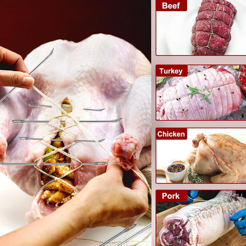 Meat Trussing Needles, 6pcs Roasting Needles for Lacing Turkey, Chicken, Pork, and Lamb, Two of Each Size