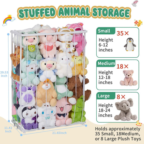 Dmticoasis Stuffed Animal Storage Metal Tube Small Toy Storage Organizer with Elastic Cord, Multifunctional Garage Ball