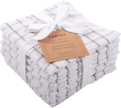KAF Home Pantry 100% Cotton Checkered Grid Dish Cloths, Set of 6, 12 x 12 Inches, Gray