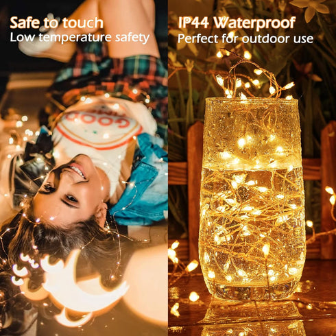 2Pcs 10Ft 200LED Fairy Lights Plug in, Copper Wire Firecracker Firefly Lights Waterproof Cluster String Lights