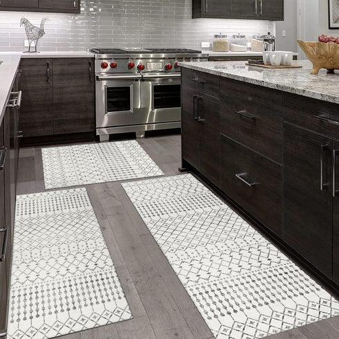 Set 3,Moroccan Boho Kitchen Rugs of Modern Farmhouse Kitchen Mats for Floor,Geometric Pattern Non-Slip Washable Sink