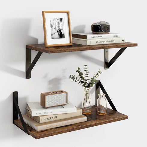 Axeman Floating Shelves for Wall, 8 Inch Deep Brown Wall Shelves Set