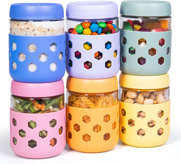 Gemice 6-Pack 16 oz Overnight Oats Containers with Lids and Silicone Sleeves,