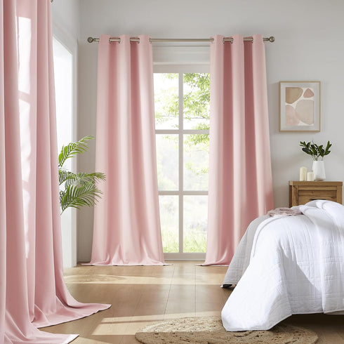 84 Inches Grommet 42''x 84'' Set 2 DUALIFE Solid Pink Curtains Long Baby Pink Blackout Curtain Panels/Drapes for Girls
