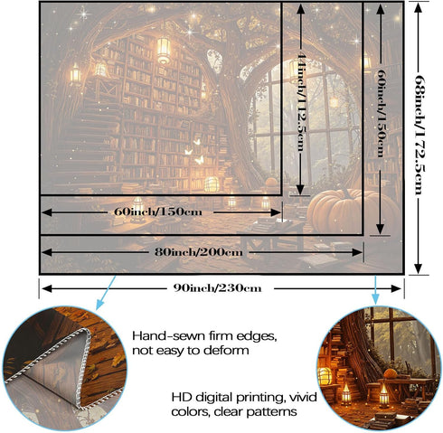 Lunerfex 60"x44" Enchanted Library Tapestry - Treehouse Bookshelf and Magic Lights Wall Hanging - Dark Fantasy Decor