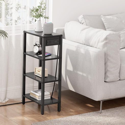 TB01BK080 TUTOTAK Narrow Side Table with Charging Station,Small End Table with USB Ports and Outlets, Skinny Sofa