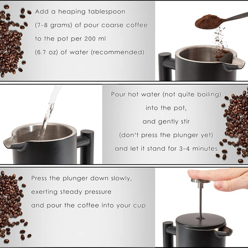 Mixpresso Stainless Steel French Press, 27 Oz, Double Wall Insulation, Easy Clean, Strong Quality Coffee