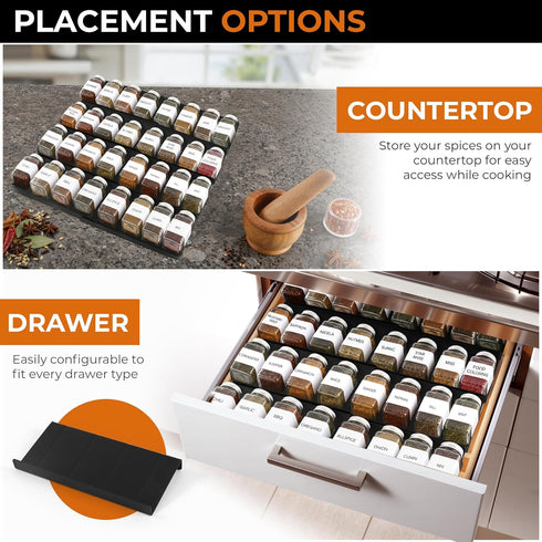 ALCOVA 4 9" 18", Countertop 8 Pack Spice Drawer Organizer, Tier Expandable Spice Rack for Drawer from to Spice