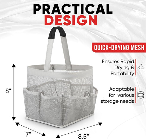 Masirs Mesh Shower Caddy Bag, Large Collapsible Organizer for Travel, Gym & Dorm, 9 Pocket (Grey)