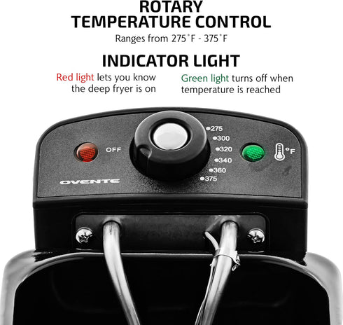 OVENTE Electric Deep Fryer, 2 Liter Capacity, 1500 Watt with Viewing Window, Odor Filter, and Removable Frying Basket