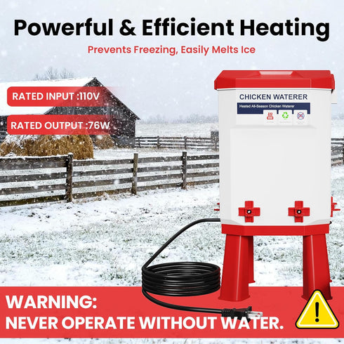 3.2 4 110V Quails,12L (1 Gallon Heated Chicken Waterer with Nipple Drinkers - Adjustable Height, BPA-Free