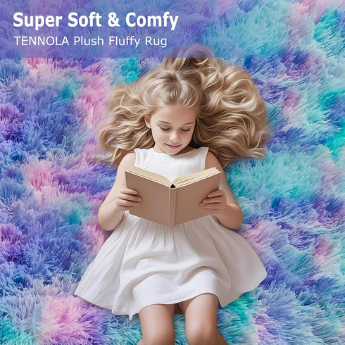 3x10 Purple Rainbow Rug for Girls Bedroom Bedside Runner Ft, Soft Fluffy Rugs for Kids Room Shag Carpet for Living Room