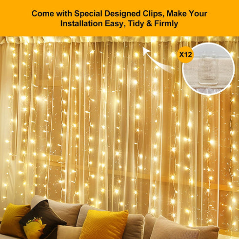 300 9.8 9.8FT 8 LED Fairy Curtain Lights, x Warm White USB Plug in Modes Hanging Lights with Remote for Christmas
