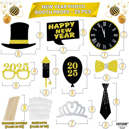 New Years Photo Booth Props, Pack of 20, Real Glitter, New Years Eve Party Supplies 2019