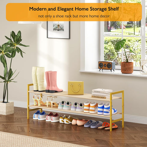 LVNIUS Closet Floor,2 Organizer,15-18 Closet Entryway,49 11 17 Long Shoe Rack for Tier Wide Shoes Shelf Pairs Bamboo