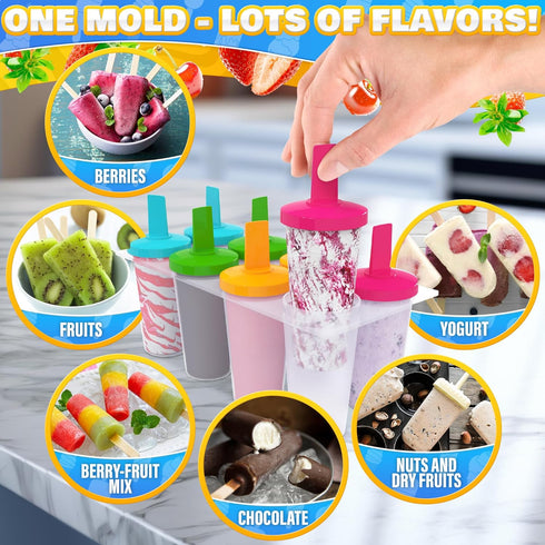 8 Set Pcs Popsicles Molds Round - Reusable Popsicle Molds With Sticks, Multi-Servings & Dishwasher-Safe Popsicle Makers
